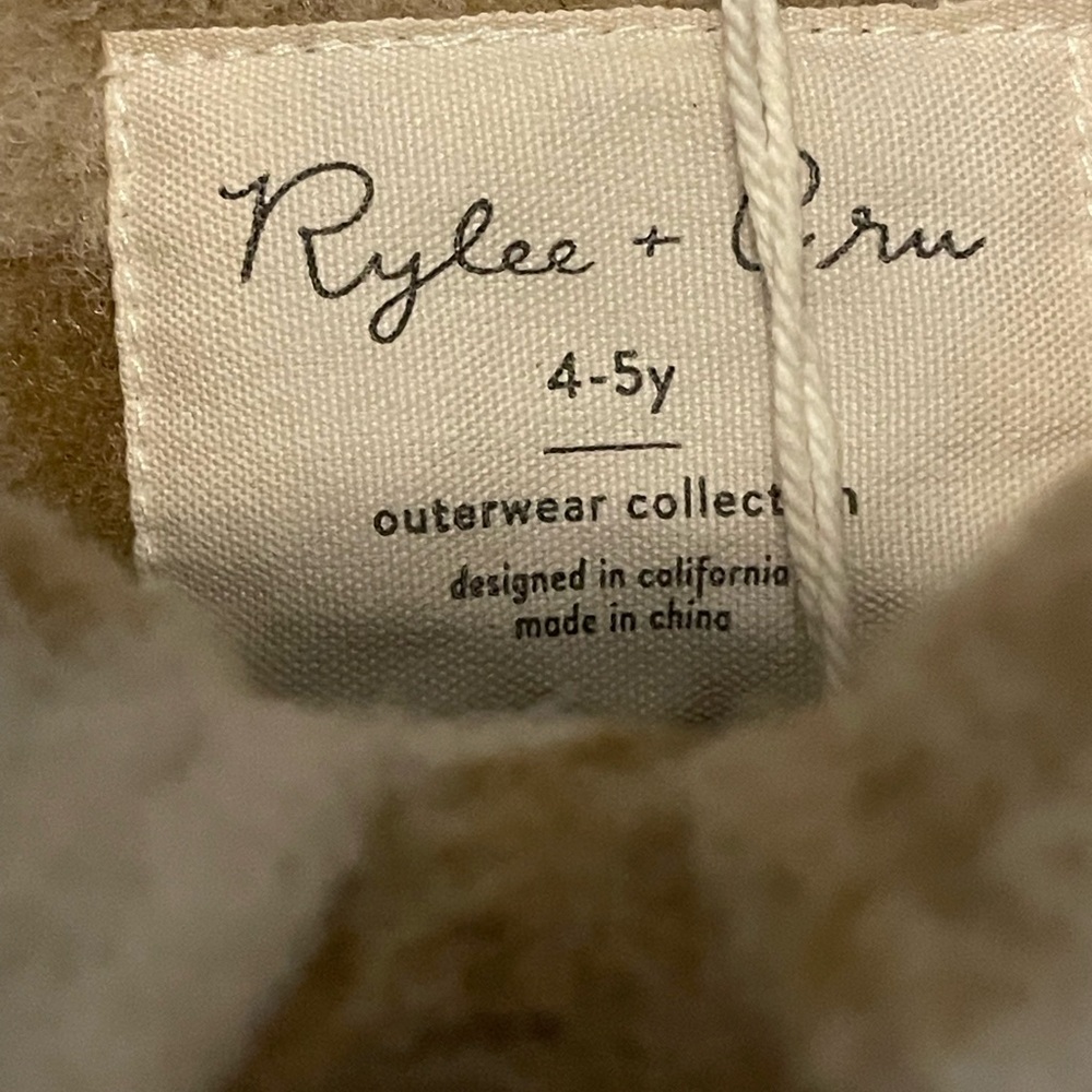 Rylee + Cru Shearling Chore Coat in Brass Checker kids size 4-5Y - Picture 2 of 3